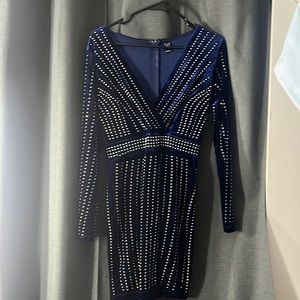 Cobalt blue velvet rhinestone homecoming dress